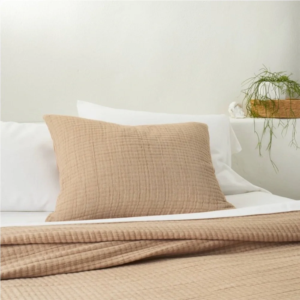 King reversible textured cotton chambray sham natural warm brown casaluna